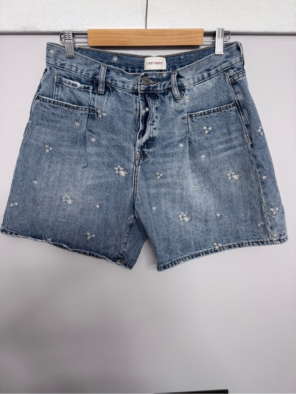 DRIFTWOOD Light Blue Embroidered Denim Shorts